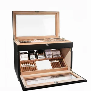 Adorini Portico Deluxe, μαύρο υγραντήριο για 400 πούρα, συμπαγής και μοντέρνος σχεδιασμός